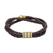 Braunes Herrenarmband mit gravierten Ringen mit Vergoldung