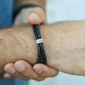 Men's Leather Bracelet with Engraved Bead in 925 Sterling Silver
