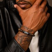 Cross Men Bracelet with Green Tiger Eye Stones