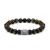Bracelet Œil de Tigre Vert avec Arbre Familial pour Homme