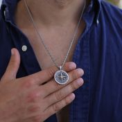 Compass Necklace with Coordinates - Sterling Silver