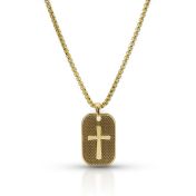 Cross Tag Engraved Necklace for Men - 18K Gold Plated