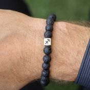 Zodiac Black Lava Stone Men Bracelet - Sterling Silver
