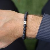 Zodiac Black Lava Stone Men Bracelet - Sterling Silver