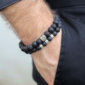 Zodiac Black Lava Stone Men Bracelet - Sterling Silver