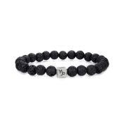 Zodiac Black Lava Stone Men Bracelet - Sterling Silver