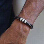 Brown Leather Name Bracelet for Men with Silver Spheres
