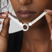 Familie Kring Visgraat Naam Ketting [Sterling Zilver]