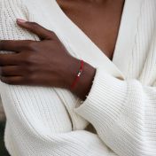 A Mother's Love Diamond Bracelet - Red String [Black & White Diamonds / 14 Karat Gold] - 1 Large Black Diamond + 4 Small White Diamonds
