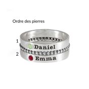 Ensemble de Bagues avec Prénoms et Pierres de Naissance [Argent 925]