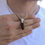 Herrenkette aus braunem Tigerauge mit Gravur - Sterlingsilber