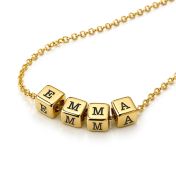 Collier Cube avec Initiales - Plaqué Or 18ct