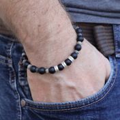 Namensarmband aus Onyx und Labradorit - Sterlingsilber