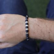 Namensarmband aus Onyx und Labradorit - Sterlingsilber