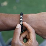 Serene Black Onyx Men Name Bracelet  with engraved 925 sterling silver charms