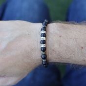 Bracelet Prénom en Onyx et Jaspe Sanguin - Argent 925