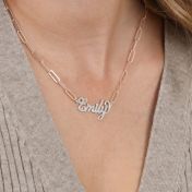 Paperclip Style Glam Name Necklace [Sterling Silver / 18K Rose Gold Plated Chain]