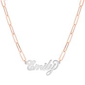 Paperclip Style Glam Name Necklace [Sterling Silver / 18K Rose Gold Plated Chain]
