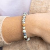 Bracelet Jaspe Picasso Avec Prénoms pour Femme [Argent 925]