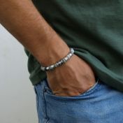 Bracelet Croix Noire en Jaspe Picasso avec Prénoms pour Homme 