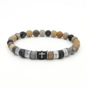 Bracelet Croix Noire en Jaspe Picasso avec Prénoms pour Homme 