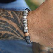 Bracelet Jaspe Picasso avec Prénoms pour Homme [Argent 925]