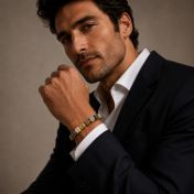 Picasso Jasper & Hematite Men Bracelet with Nano Bible [18K Gold Vermeil]