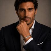 Picasso Jasper & Hematite Men Bracelet with Nano Bible [Silver]