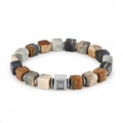 Picasso Jasper & Hematite Men Bracelet with Nano Bible [Silver]