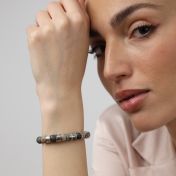 Bracciale da Donna con Croce e Nome con Pietre di Diaspro di Picasso [Argento 925]