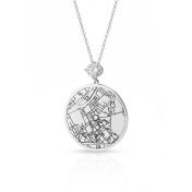 Precious Spot Engraved Map Necklace With 1 Ct Diamond [14 Karat White Gold]