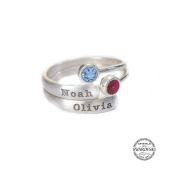 Bague Rayons de Lumière avec Pierres de Naissance et Noms [Argent 925]
