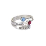 Bague Rayons de Lumière avec Pierres de Naissance et Noms [Argent 925]