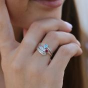 Bague Rayons de Lumière avec Pierres de Naissance et Noms [Argent 925]