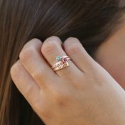 Bague Rayons de Lumière avec Pierres de Naissance et Noms [Plaqué Or Rose 18ct]