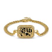 Signature Spot Diamond Map Men Bracelet with Cuban Chain [18K Gold Plated]
