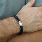 Leather Bracelet with Engraved Beads in Sterling Silver
