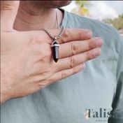 Herrenkette aus braunem Tigerauge mit Gravur - Sterlingsilber