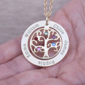 Boom des Levens Naam en Geboortesteen Ketting [Goud Verguld] 