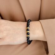 Shiny Black Onyx Women Name Bracelet [Gold Plated] 