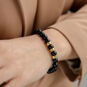 Shiny Black Onyx Women Name Bracelet [Gold Plated] 