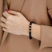 Shiny Black Onyx Women Name Bracelet [Gold Plated] 