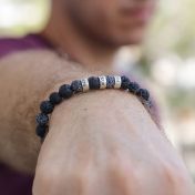 Bracciale da Uomo in Pietra Lavica e Agata con Nome - Argento 925