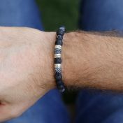 Bracciale da Uomo in Pietra Lavica e Agata con Nome - Argento 925