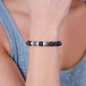 Armband aus Lavastein und Achat mit Gravur [750er vergoldet] 