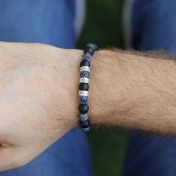 Pulsera Personalizada de Ónix y Ágata para Hombre -  Plata de Ley