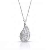 Threads Of Life Engraved Map Necklace with Heart Diamond [14 Karat White Gold]