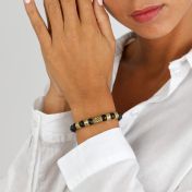Bracelet Onyx Noir Liens du Cœur avec Prénoms pour Femme - Plaqué Or 18ct