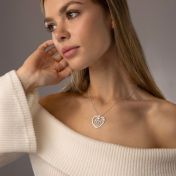 Ties of Heart Map Necklace with Heart Diamond [14 Karat White Gold]