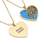 Collier Liens du Cœur Carte Silhouette Aqua - Plaqué Or 18ct